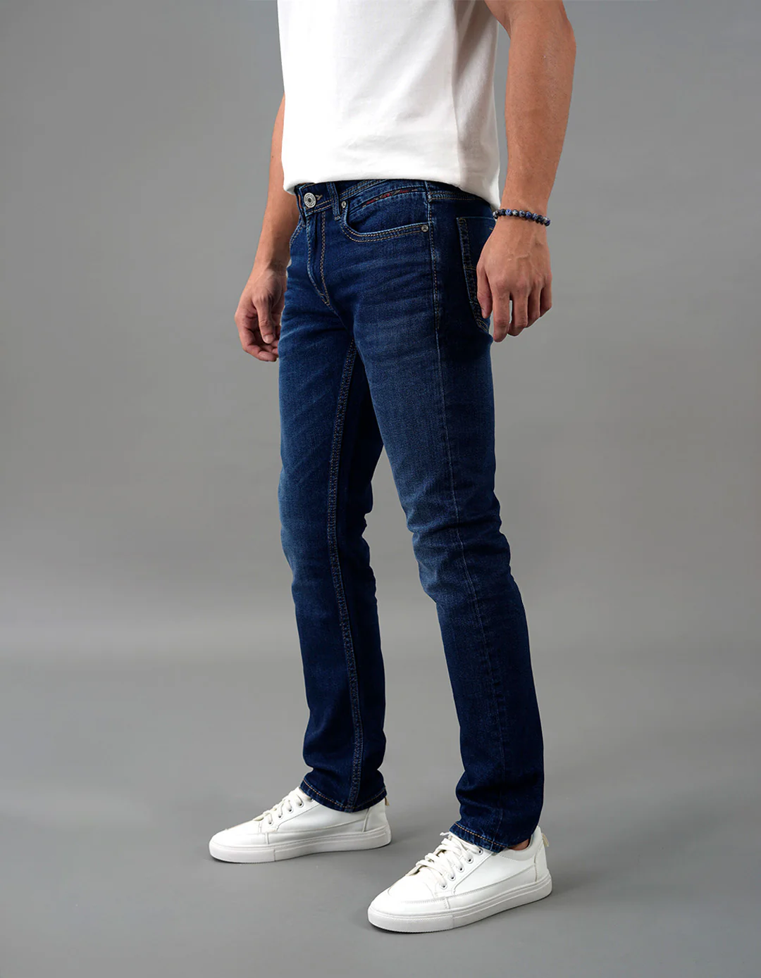 Dark Blue Mid-Rise Slim Straight Fit Jeans - Image 4