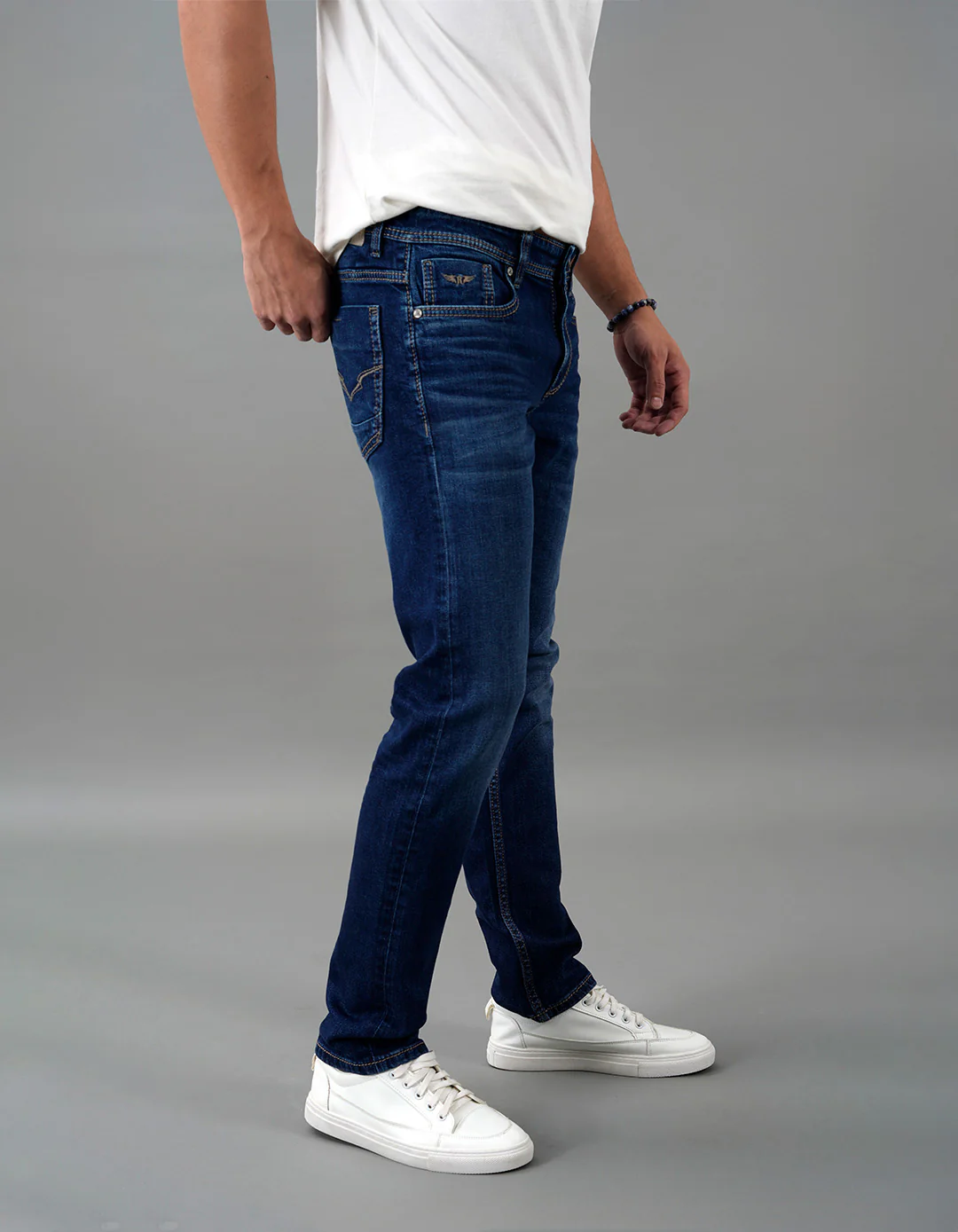 Dark Blue Mid-Rise Slim Straight Fit Jeans - Image 5