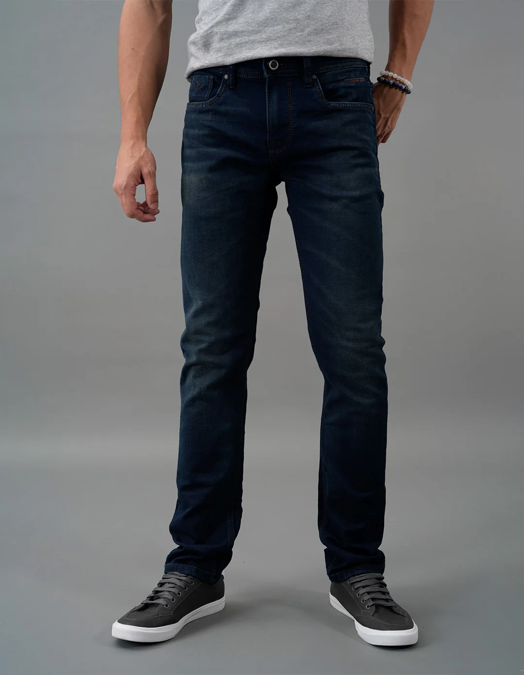 Dark Blue Mid-Rise Slim Straight Fit Jeans
