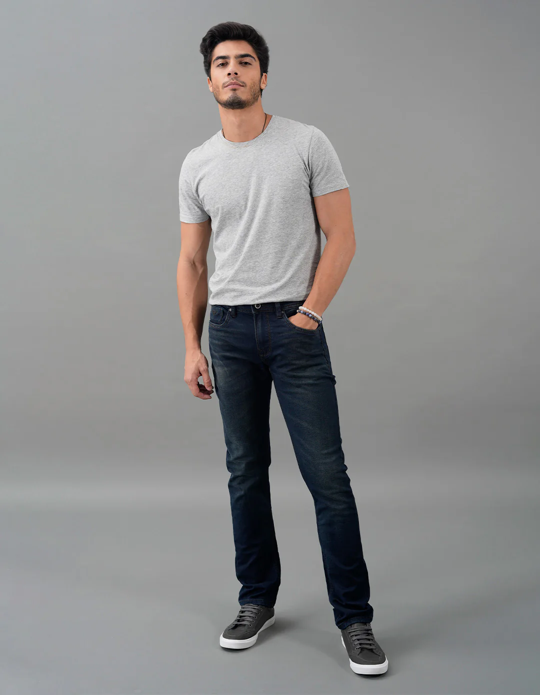 Dark Blue Mid-Rise Slim Straight Fit Jeans - Image 2