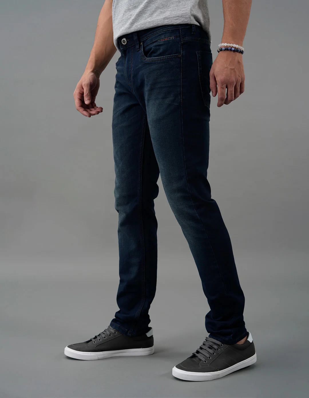 Dark Blue Mid-Rise Slim Straight Fit Jeans - Image 3