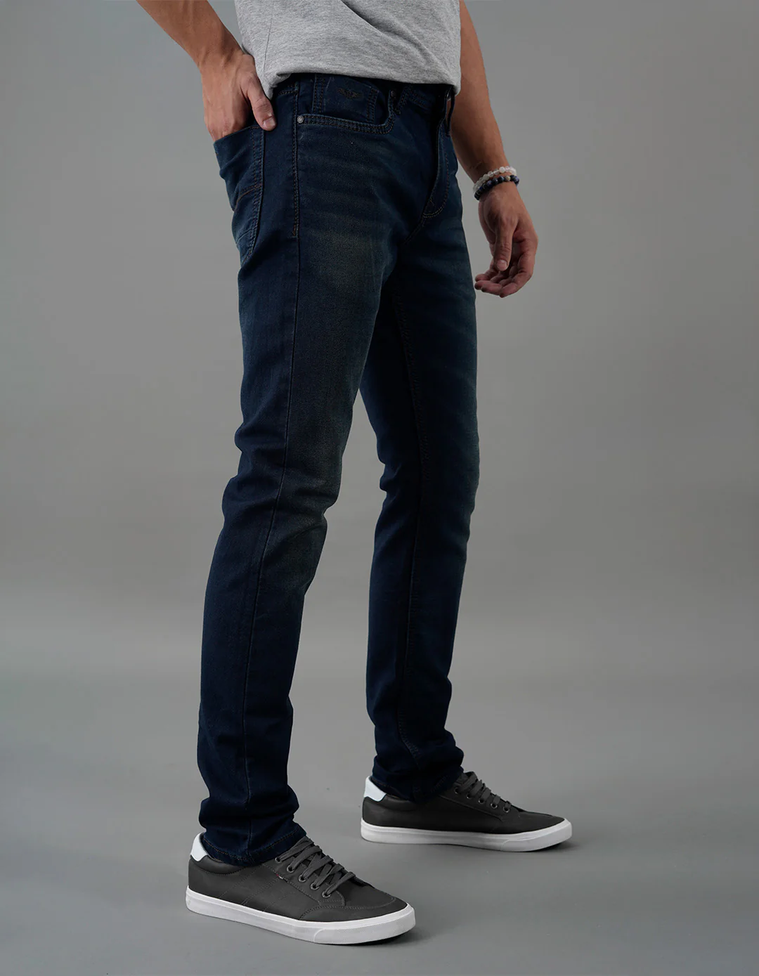 Dark Blue Mid-Rise Slim Straight Fit Jeans - Image 4
