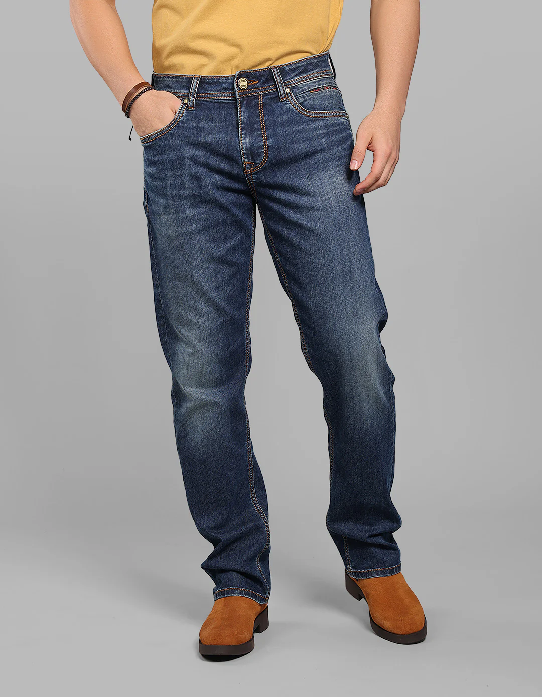Dark Blue Midrise, Comfort And Straight Crop Length Stretch Jeans