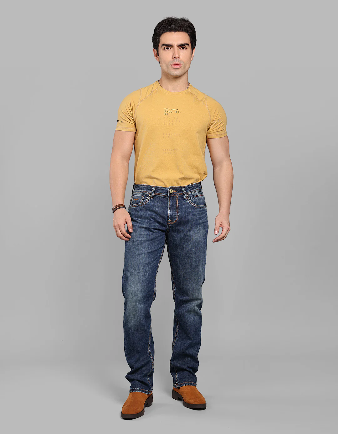Dark Blue Midrise, Comfort And Straight Crop Length Stretch Jeans - Image 2