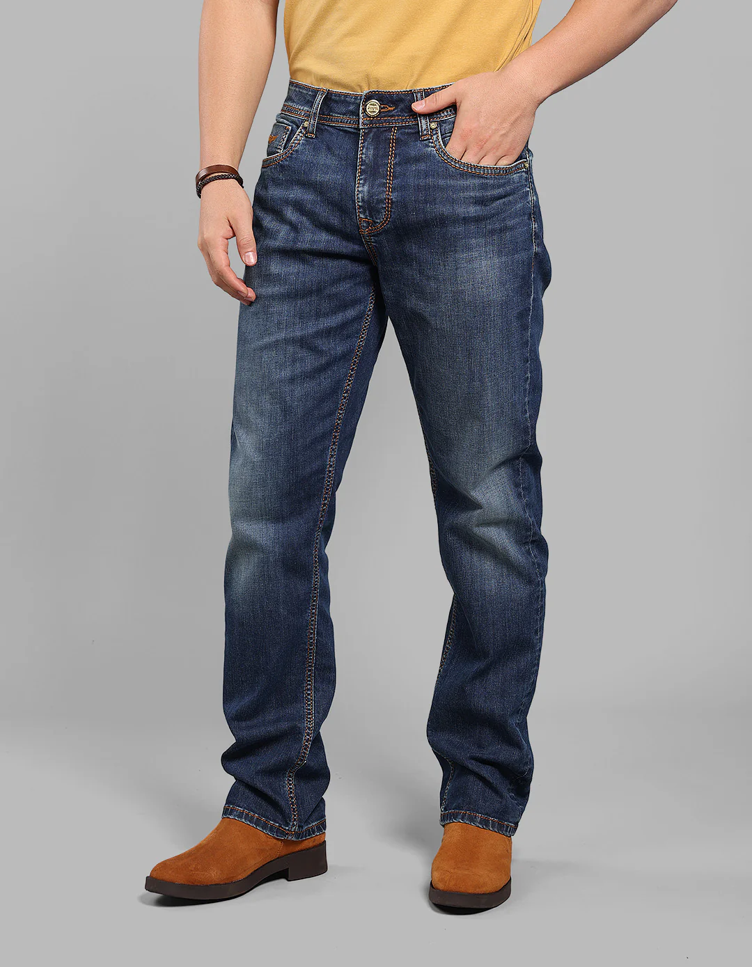 Dark Blue Midrise, Comfort And Straight Crop Length Stretch Jeans - Image 3