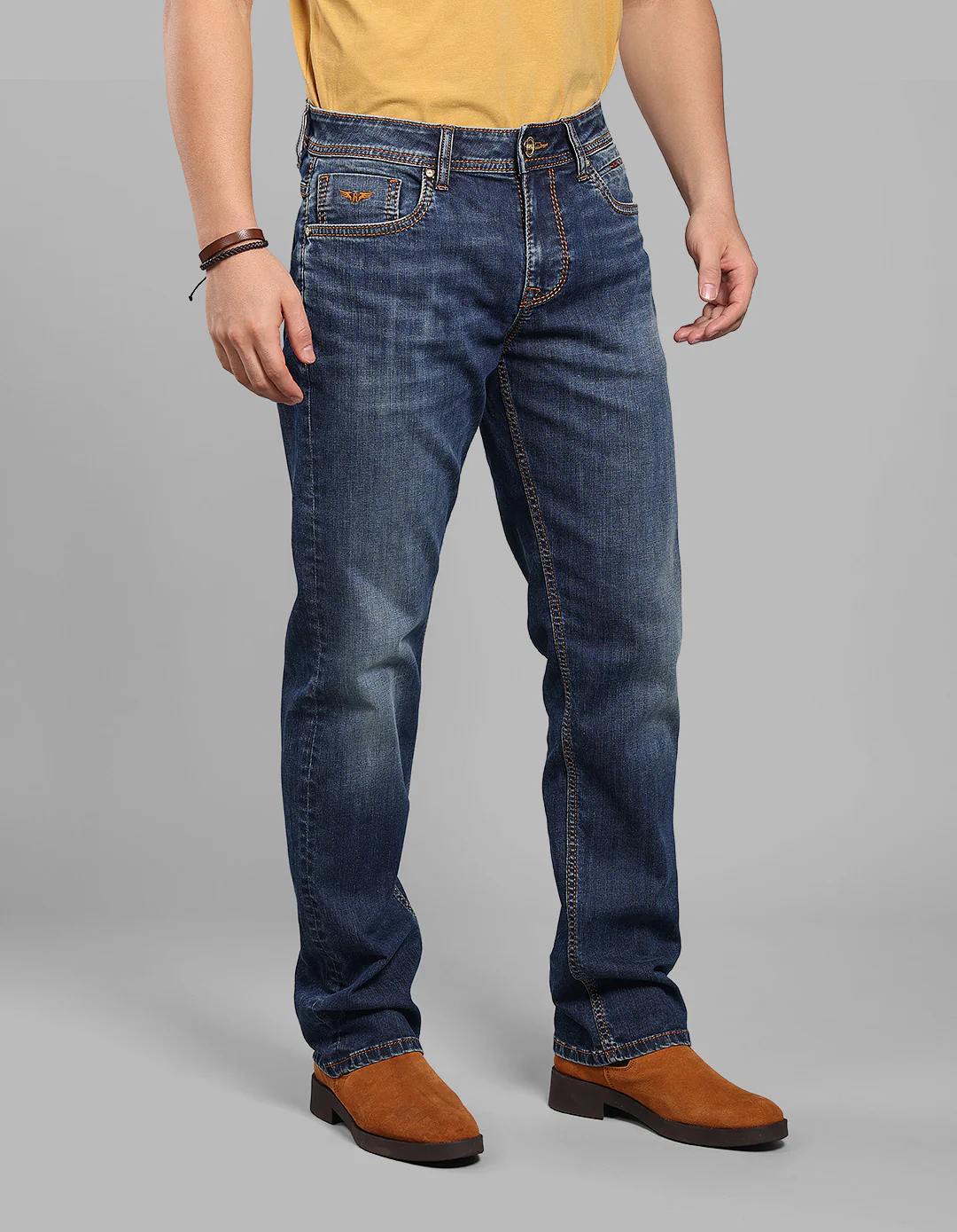 Dark Blue Midrise, Comfort And Straight Crop Length Stretch Jeans - Image 4