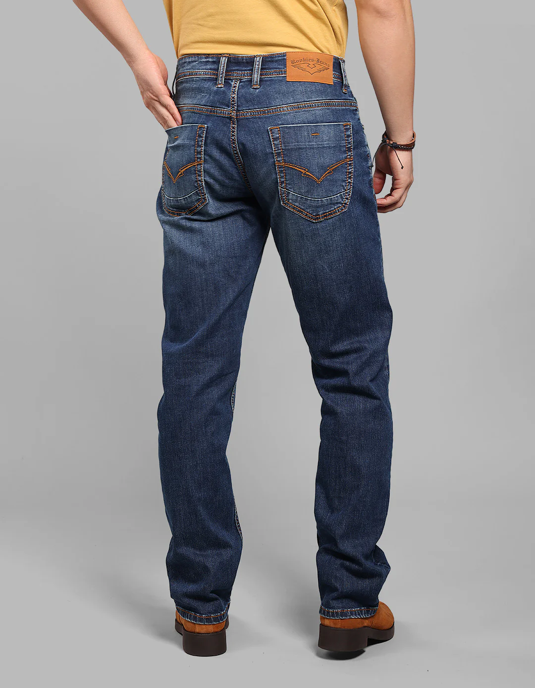 Dark Blue Midrise, Comfort And Straight Crop Length Stretch Jeans - Image 5