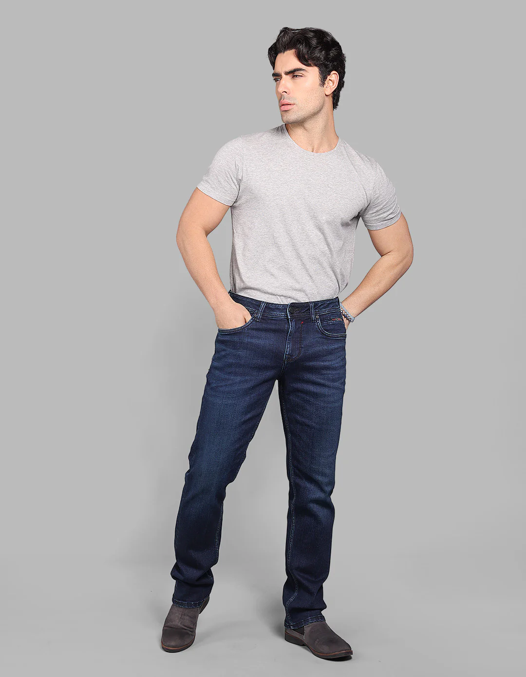 Dark Blue Midrise, Comfort And Straight Fit Stretch Jeans - Image 2
