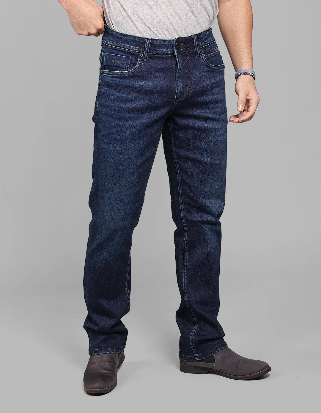 Dark Blue Midrise, Comfort And Straight Fit Stretch Jeans - Image 4