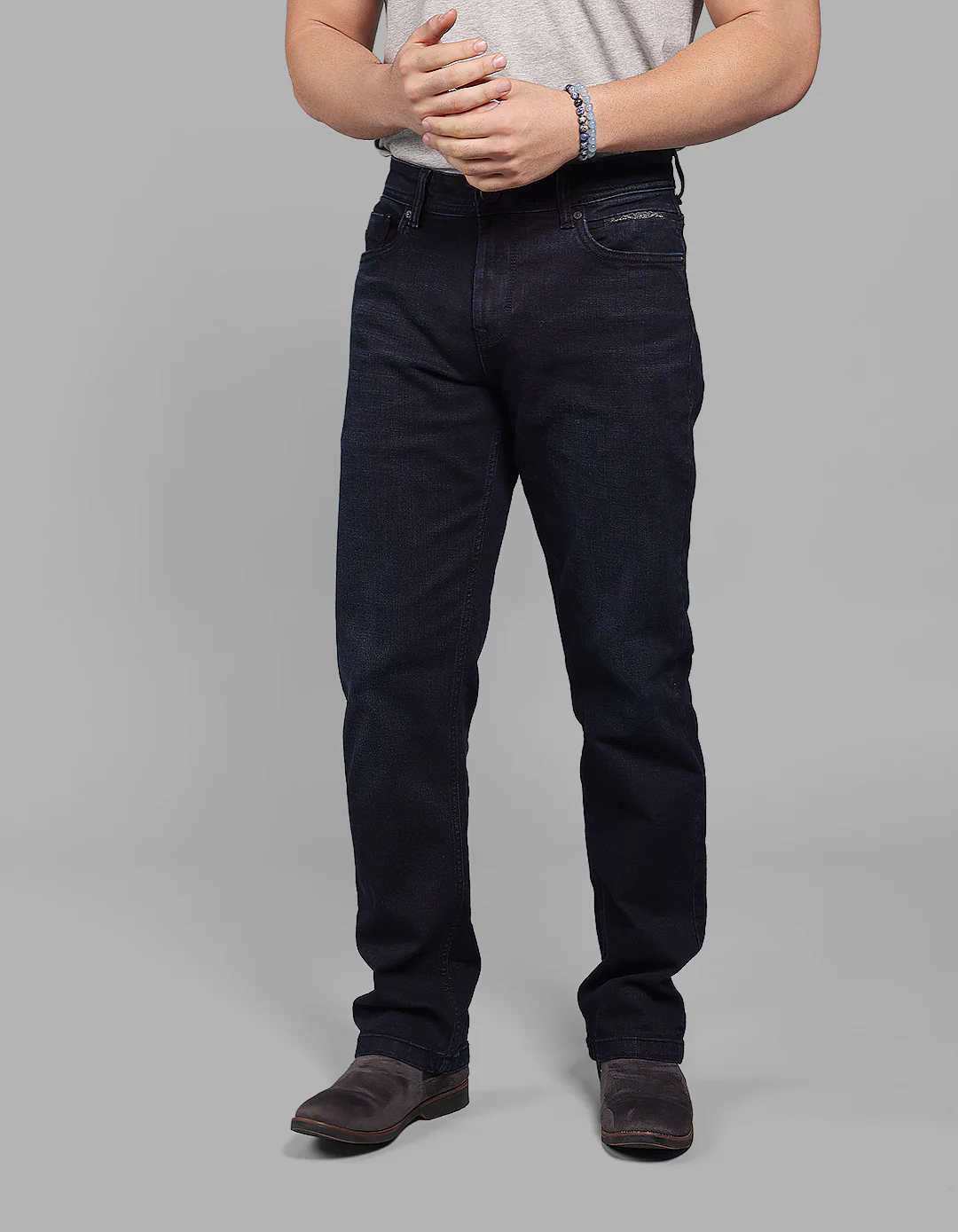 Dark Blue Midrise, Comfort And Straight Fit Stretch Jeans