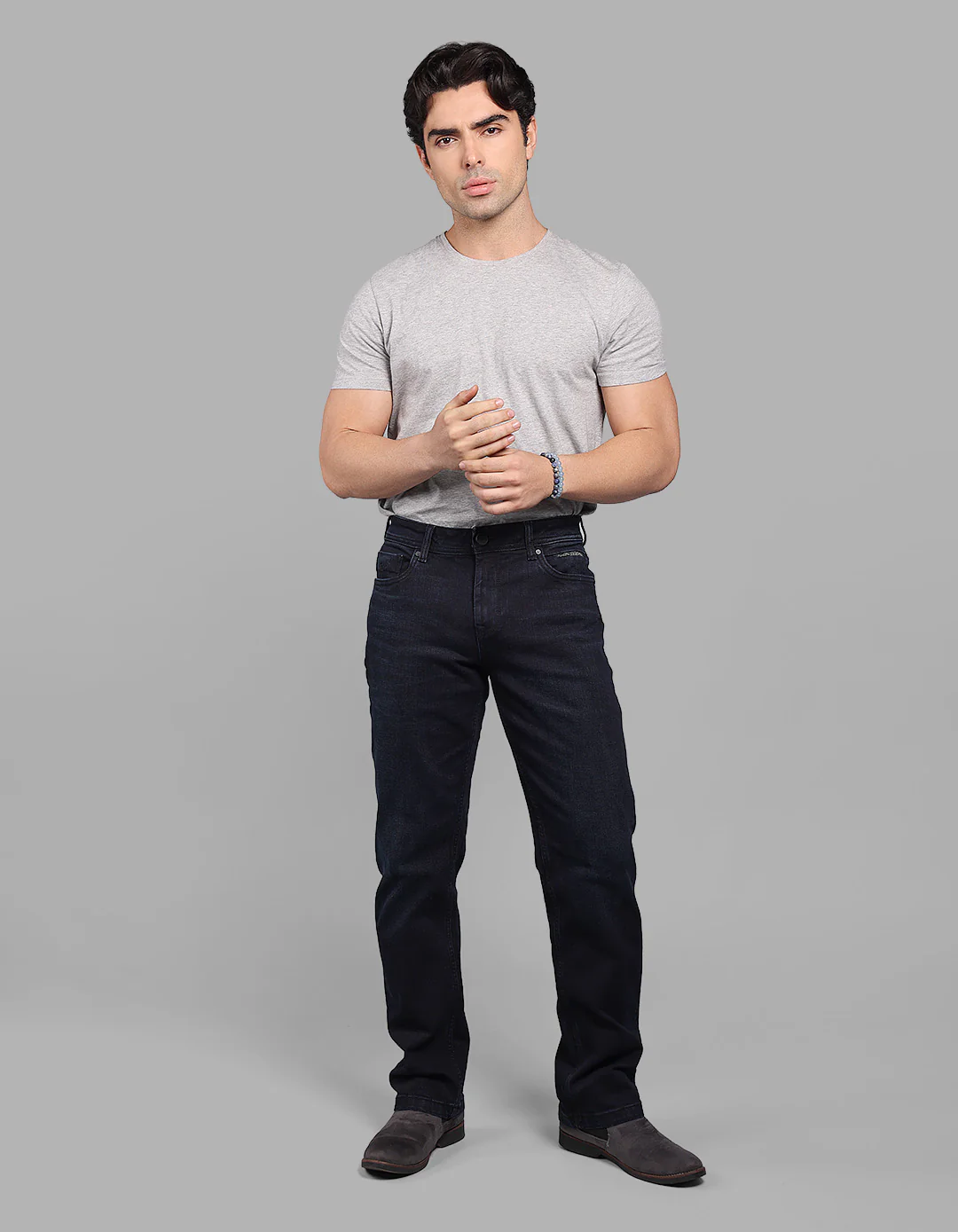 Dark Blue Midrise, Comfort And Straight Fit Stretch Jeans - Image 2