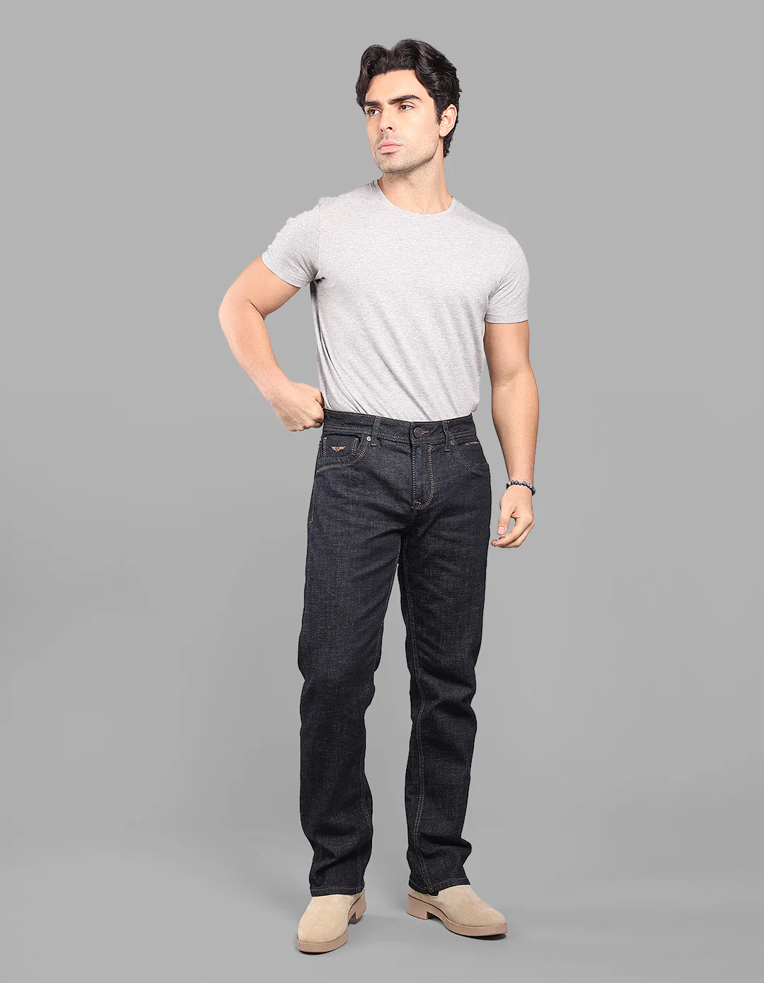 Dark Blue Midrise, Comfort And Straight Fit Stretch Jeans - Image 2