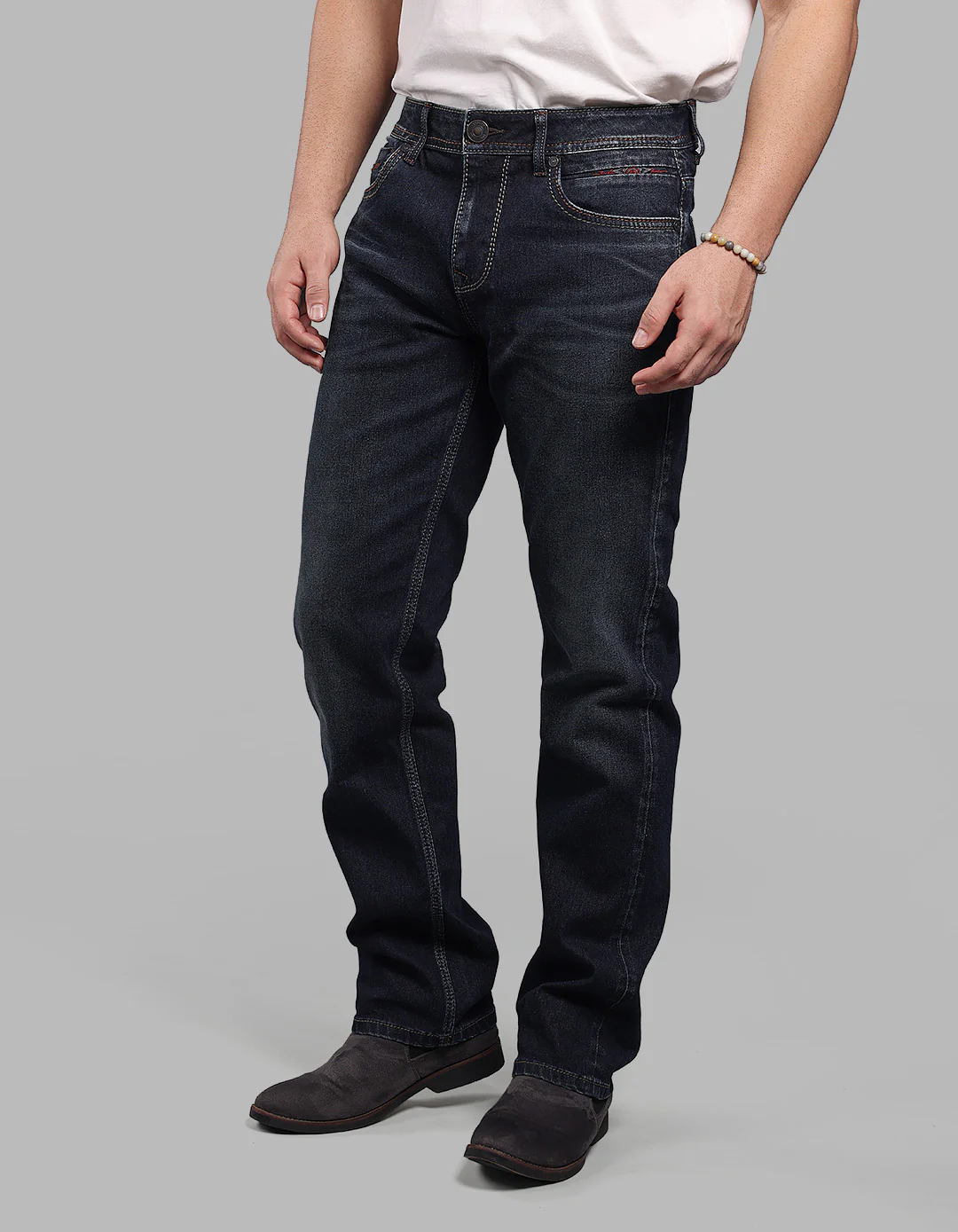 Dark Blue Midrise, Comfort And Straight Fit Stretch Jeans - Image 3
