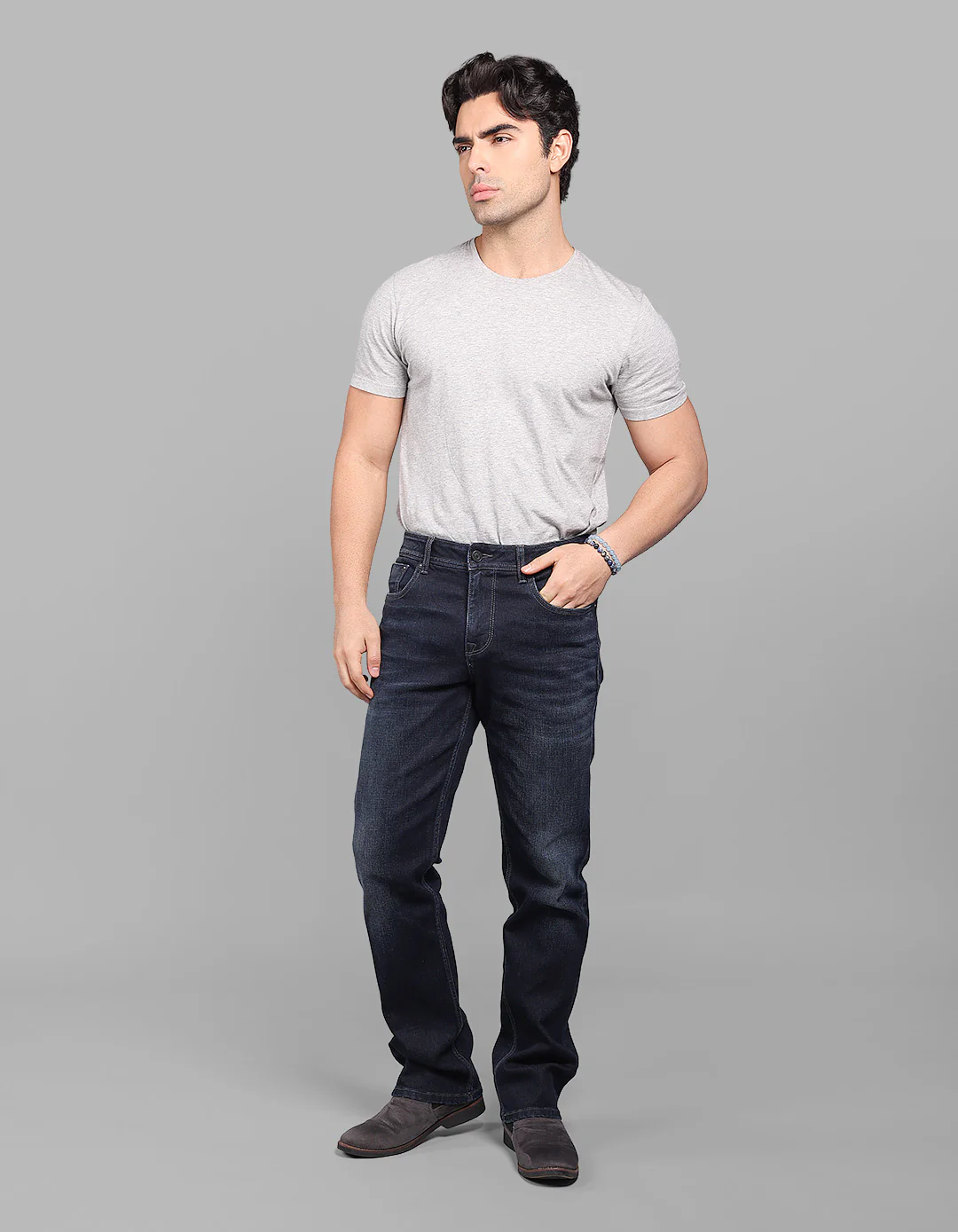 Dark Blue Midrise, Comfort And Straight Fit Stretch Jeans - Image 2