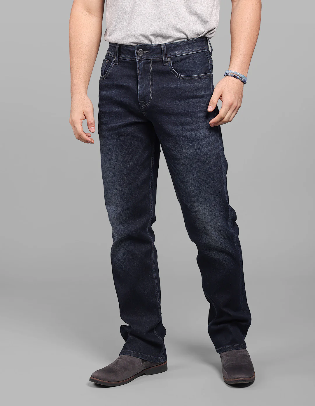 Dark Blue Midrise, Comfort And Straight Fit Stretch Jeans - Image 4