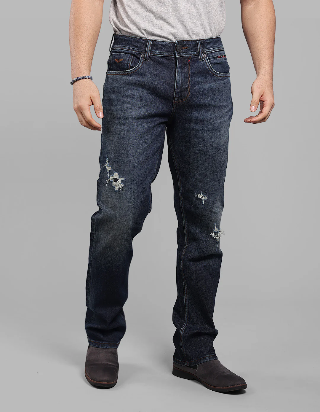 Dark Blue Midrise, Comfort And Straight Fit Stretch Jeans