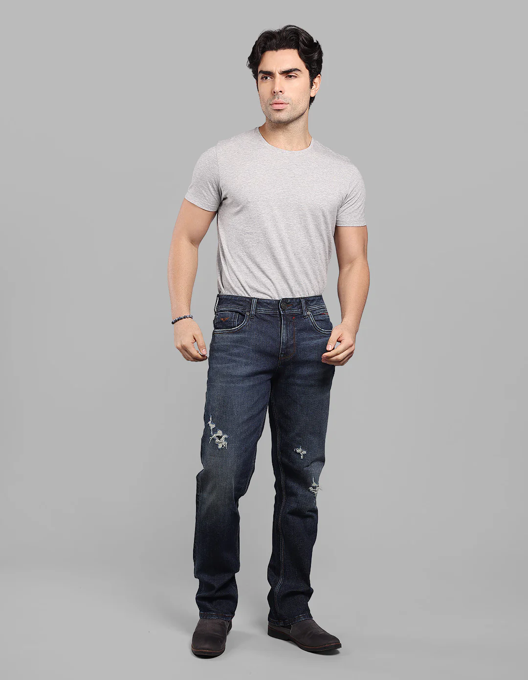 Dark Blue Midrise, Comfort And Straight Fit Stretch Jeans - Image 2