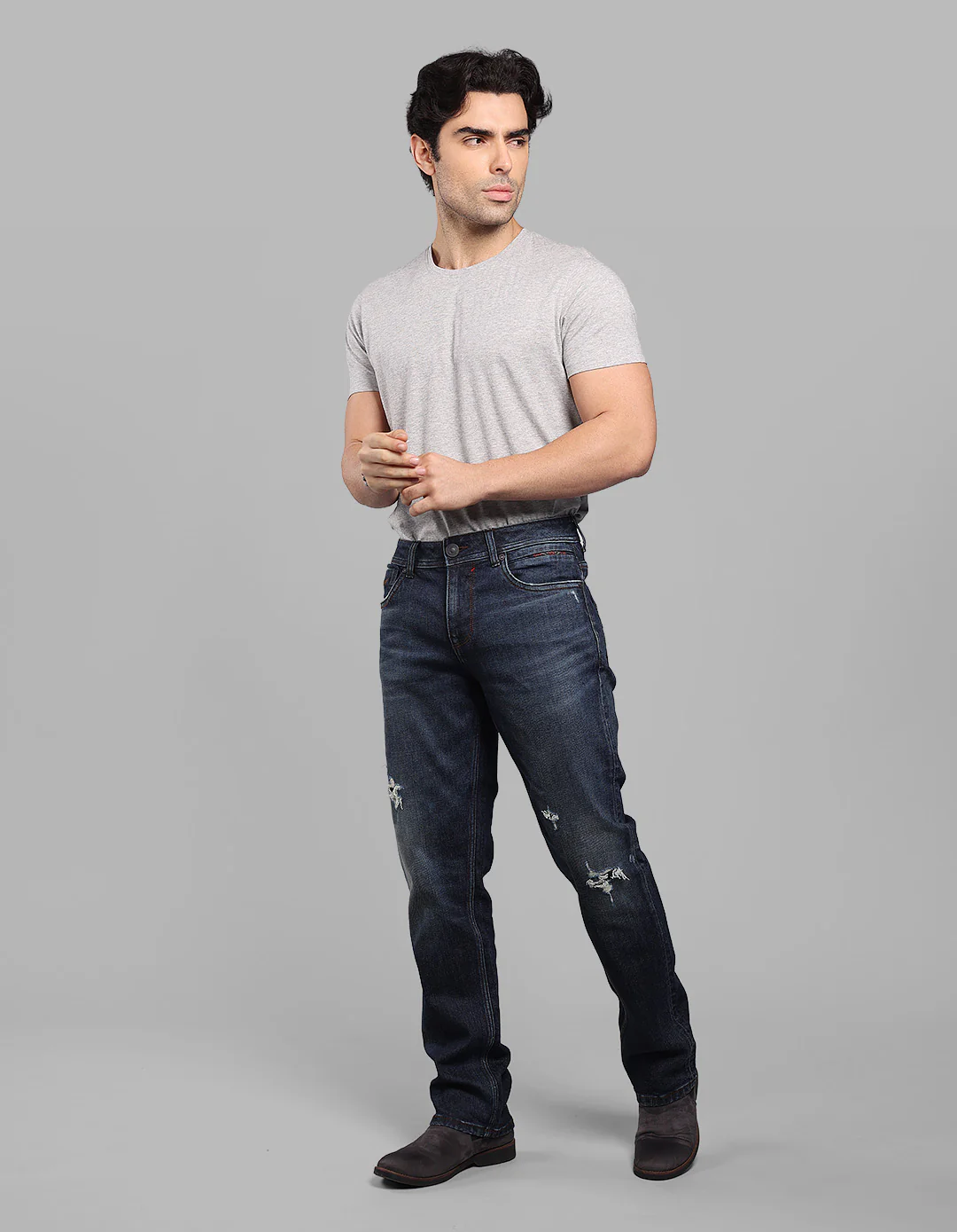 Dark Blue Midrise, Comfort And Straight Fit Stretch Jeans - Image 3
