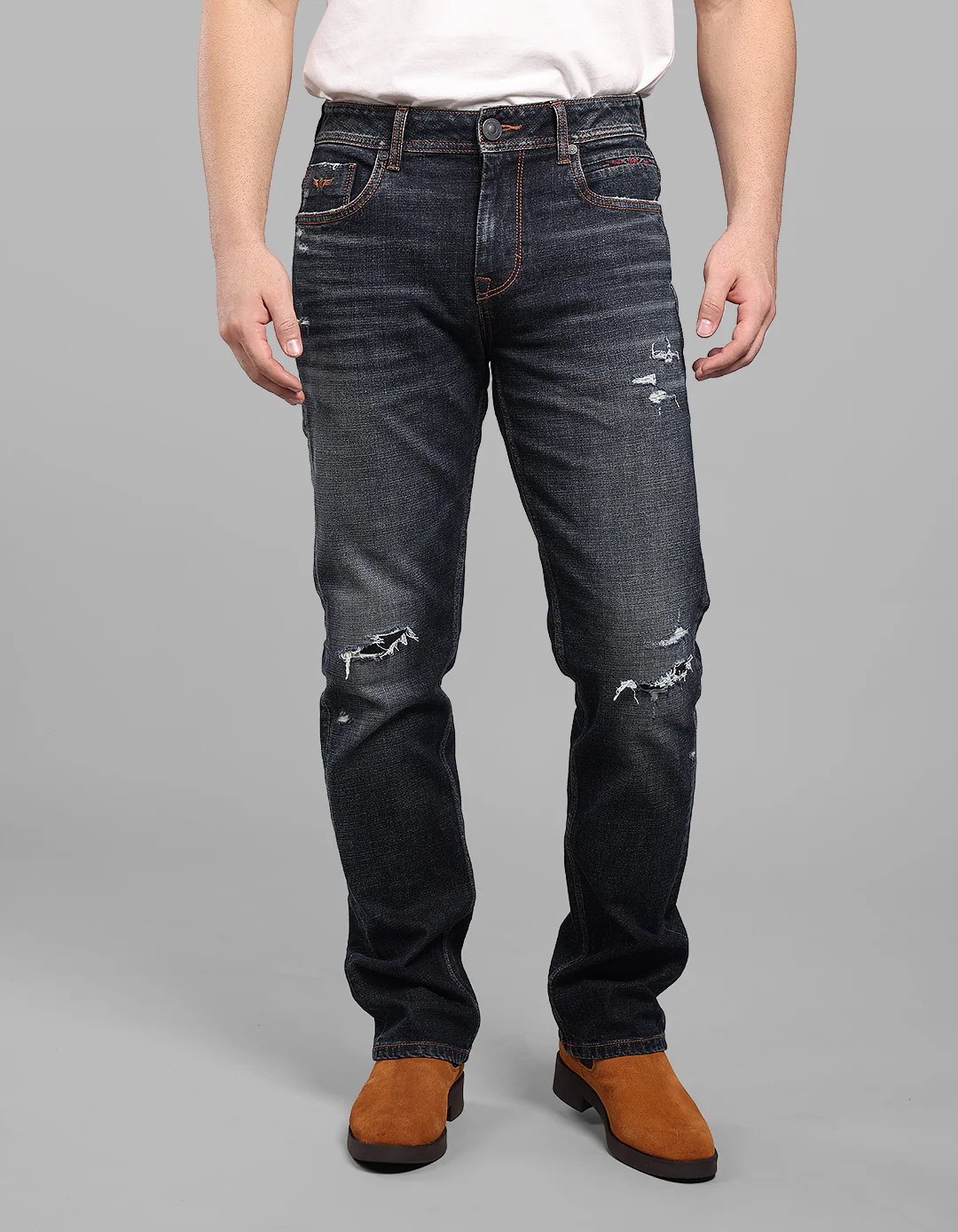 Dark Blue Midrise, Comfort And Straight Fit Stretch Jeans
