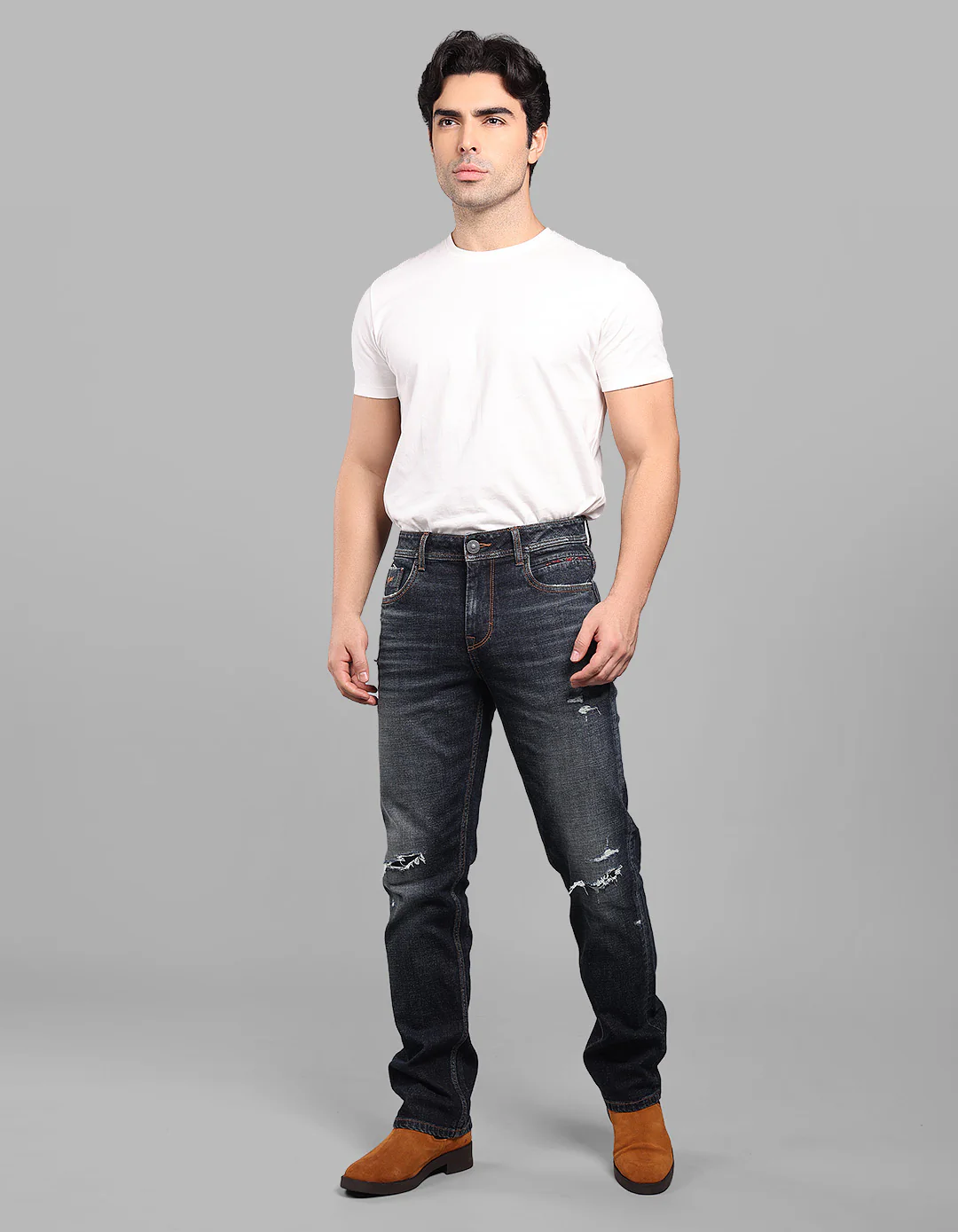 Dark Blue Midrise, Comfort And Straight Fit Stretch Jeans - Image 2