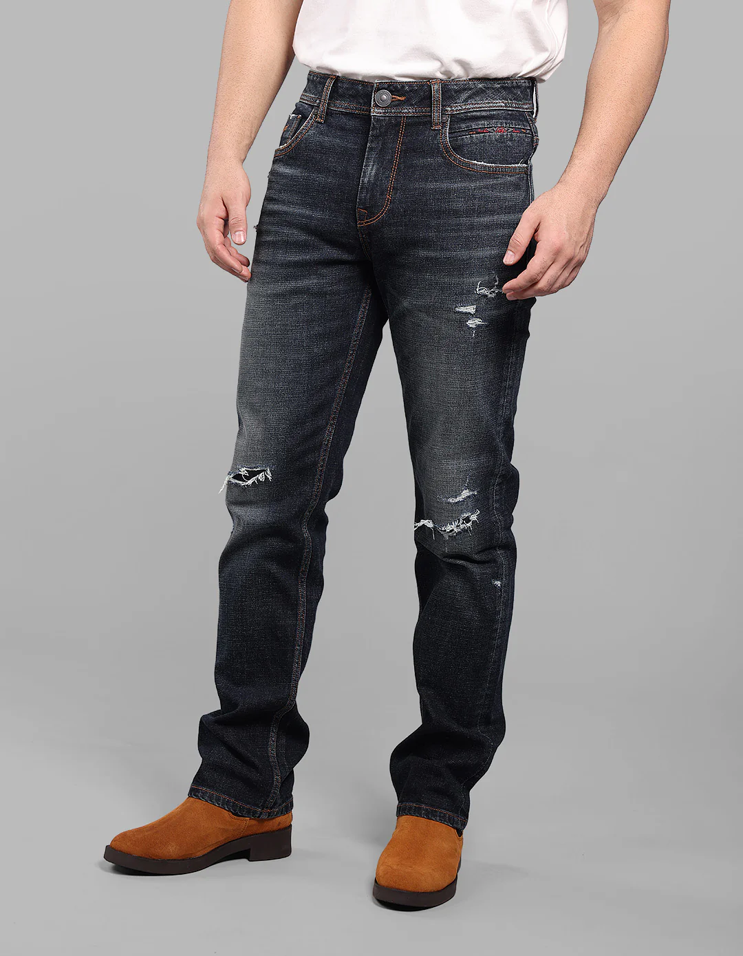 Dark Blue Midrise, Comfort And Straight Fit Stretch Jeans - Image 4