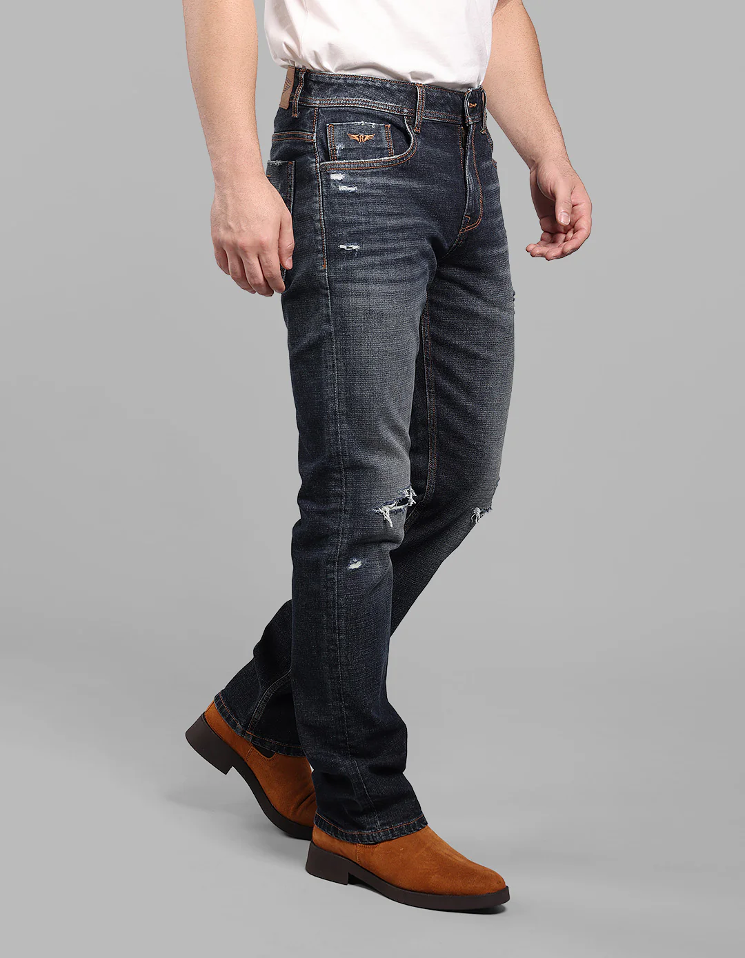 Dark Blue Midrise, Comfort And Straight Fit Stretch Jeans - Image 5