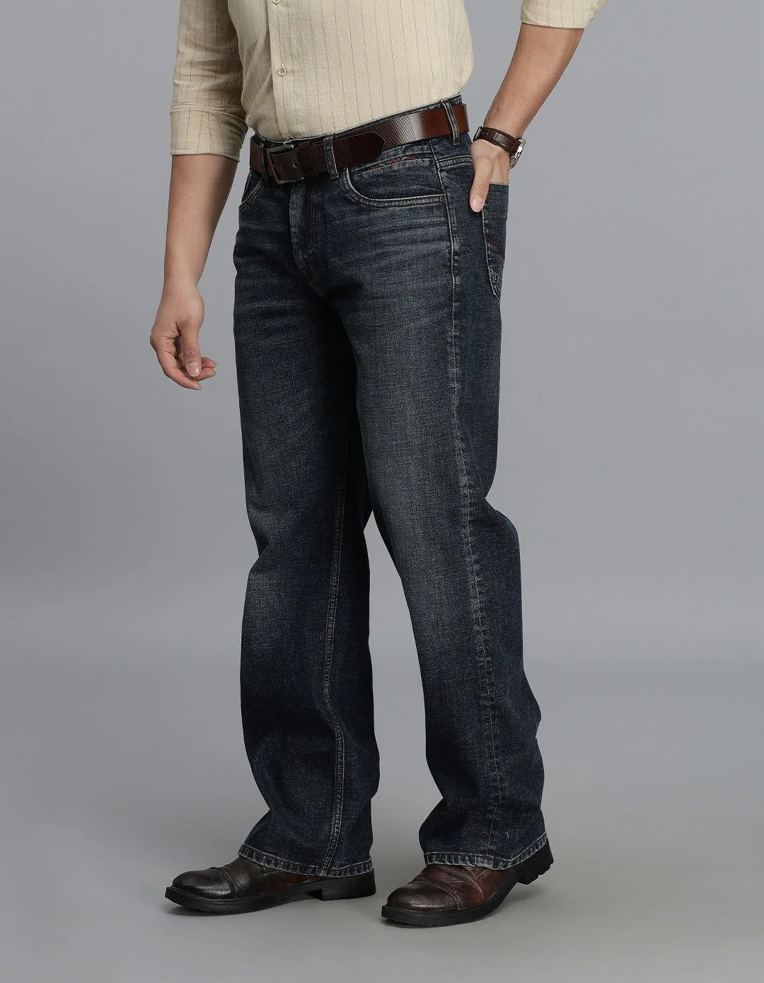 Dark Blue Midrise Loose Fit Jeans - Image 4