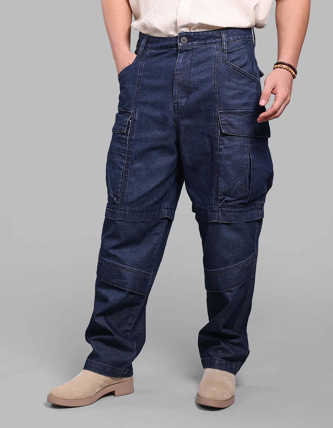 Dark Blue Balloon Fit Denim Cargo - Image 4
