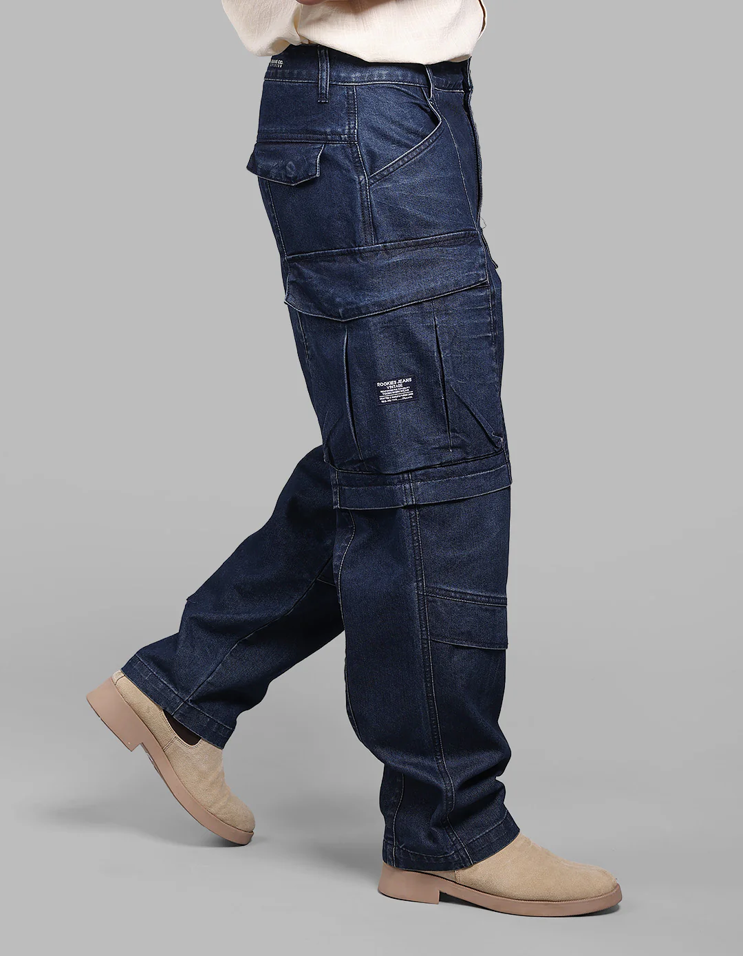 Dark Blue Balloon Fit Denim Cargo - Image 5
