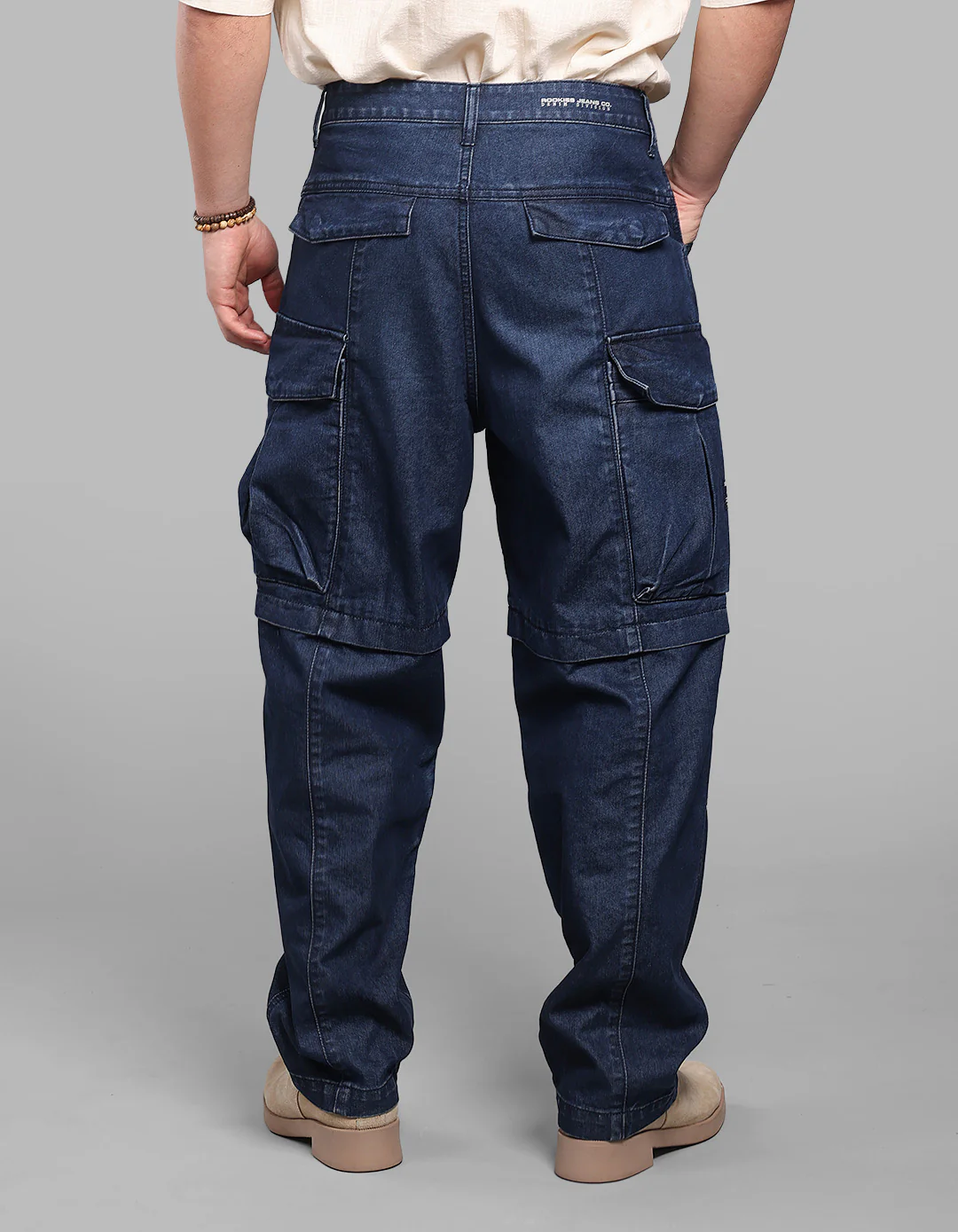 Dark Blue Balloon Fit Denim Cargo - Image 6