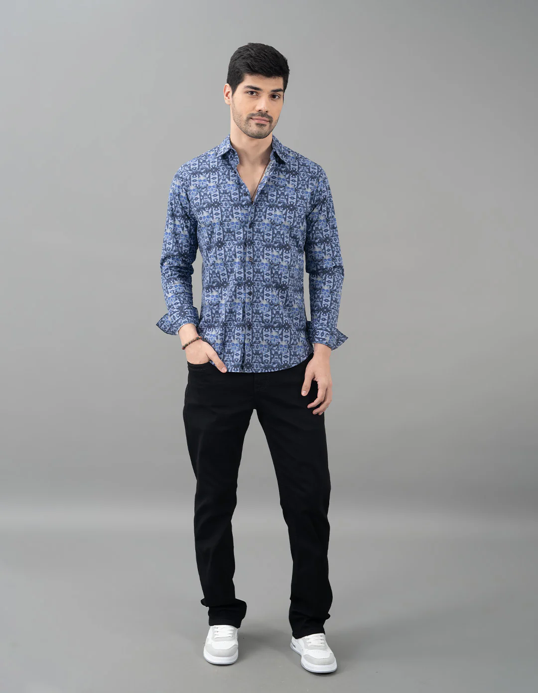 Dark Blue Full Sleeves Printed Shirt - Image 2