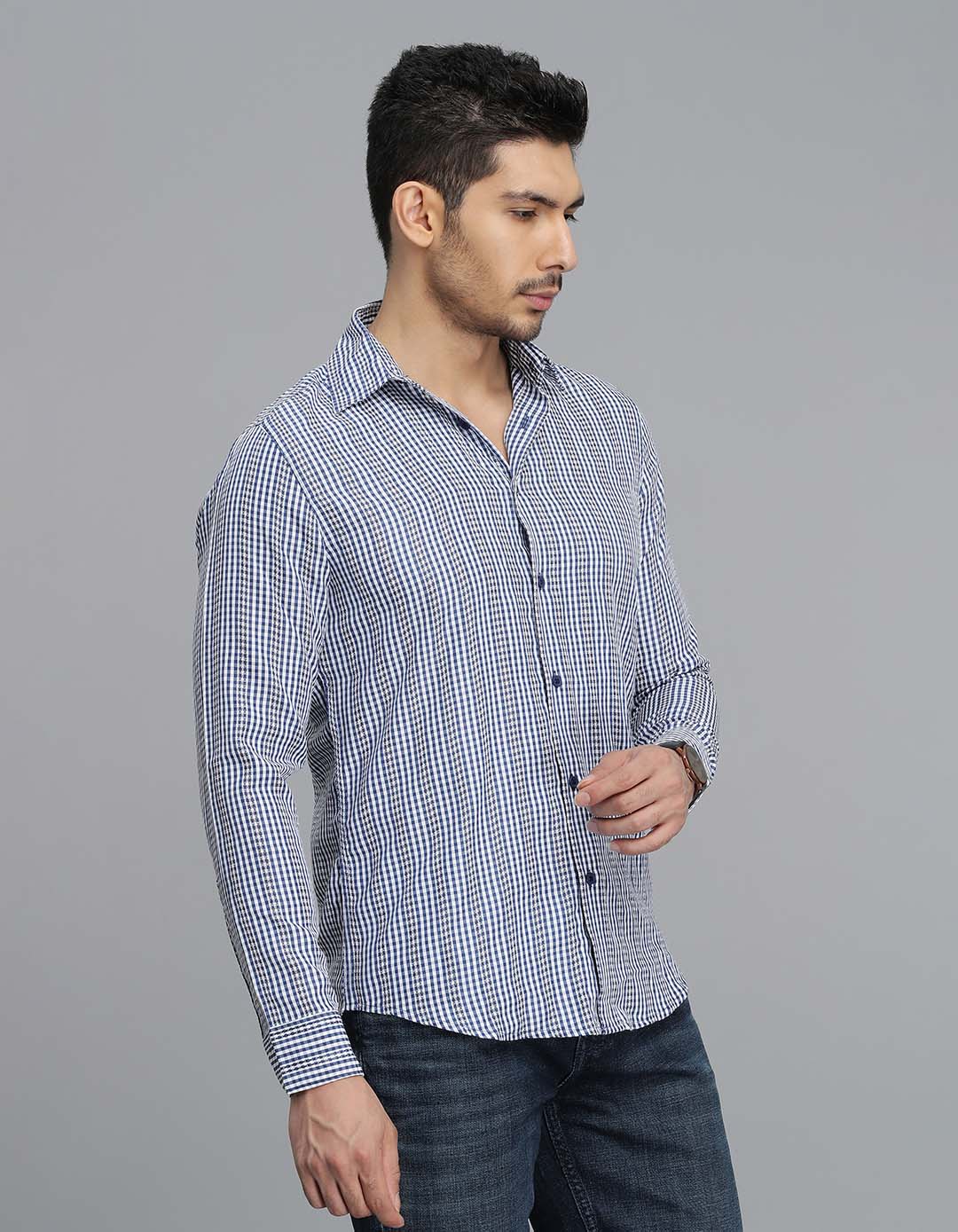 Dark Blue Full Sleeves Check Shirt - Image 4