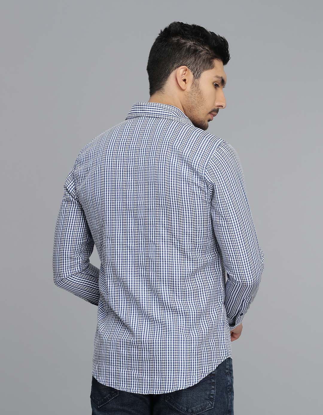 Dark Blue Full Sleeves Check Shirt - Image 5