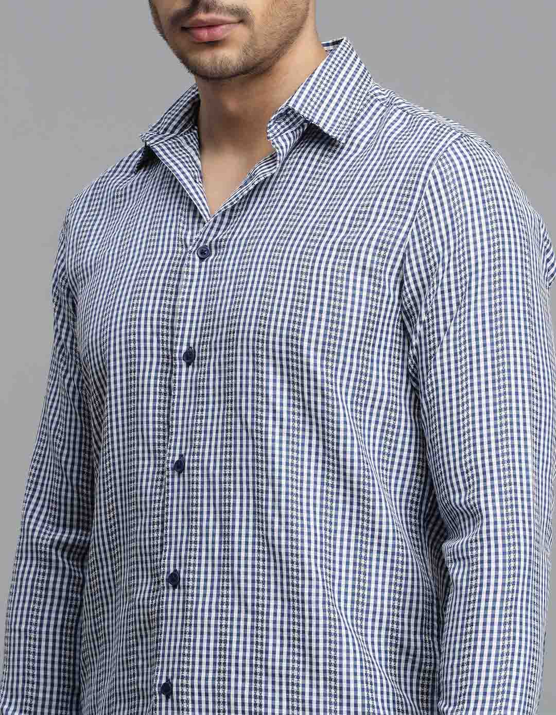 Dark Blue Full Sleeves Check Shirt - Image 6