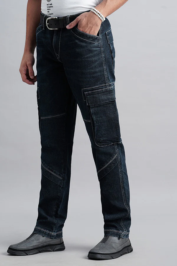 Dark Blue Regular Fit Denim Cargo Pant - Image 5