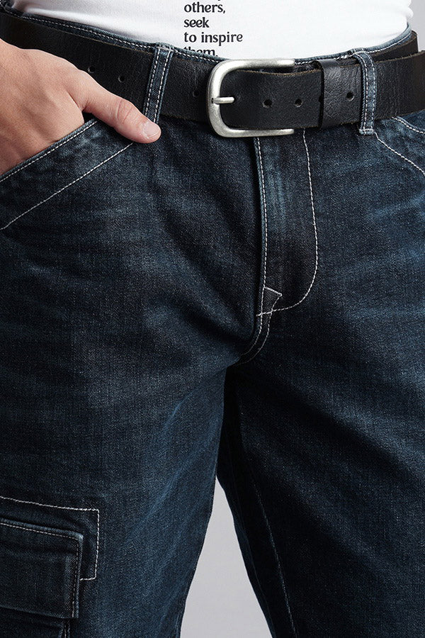 Dark Blue Regular Fit Denim Cargo Pant - Image 6