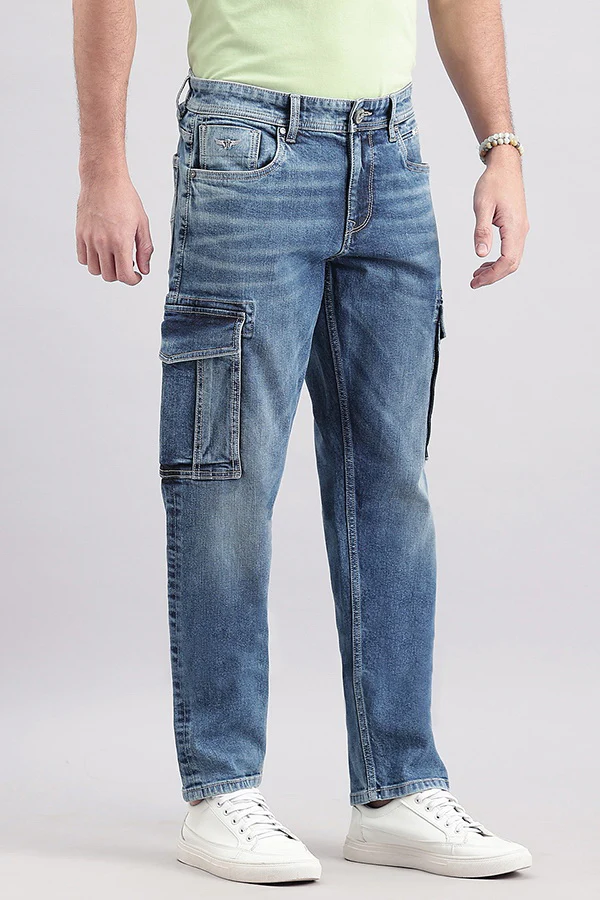 Dark Blue Regular Fit Denim Cargo Pant - Image 3