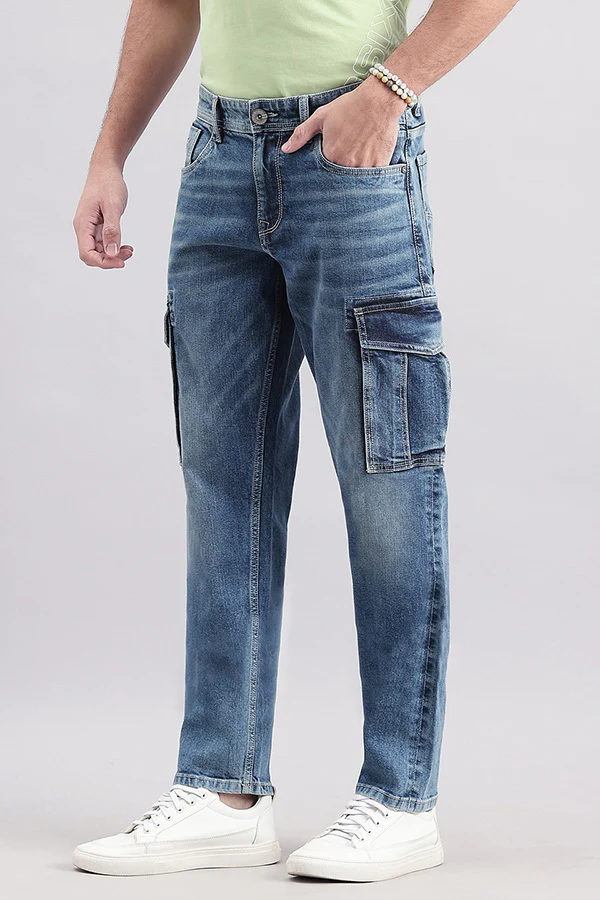 Dark Blue Regular Fit Denim Cargo Pant - Image 5