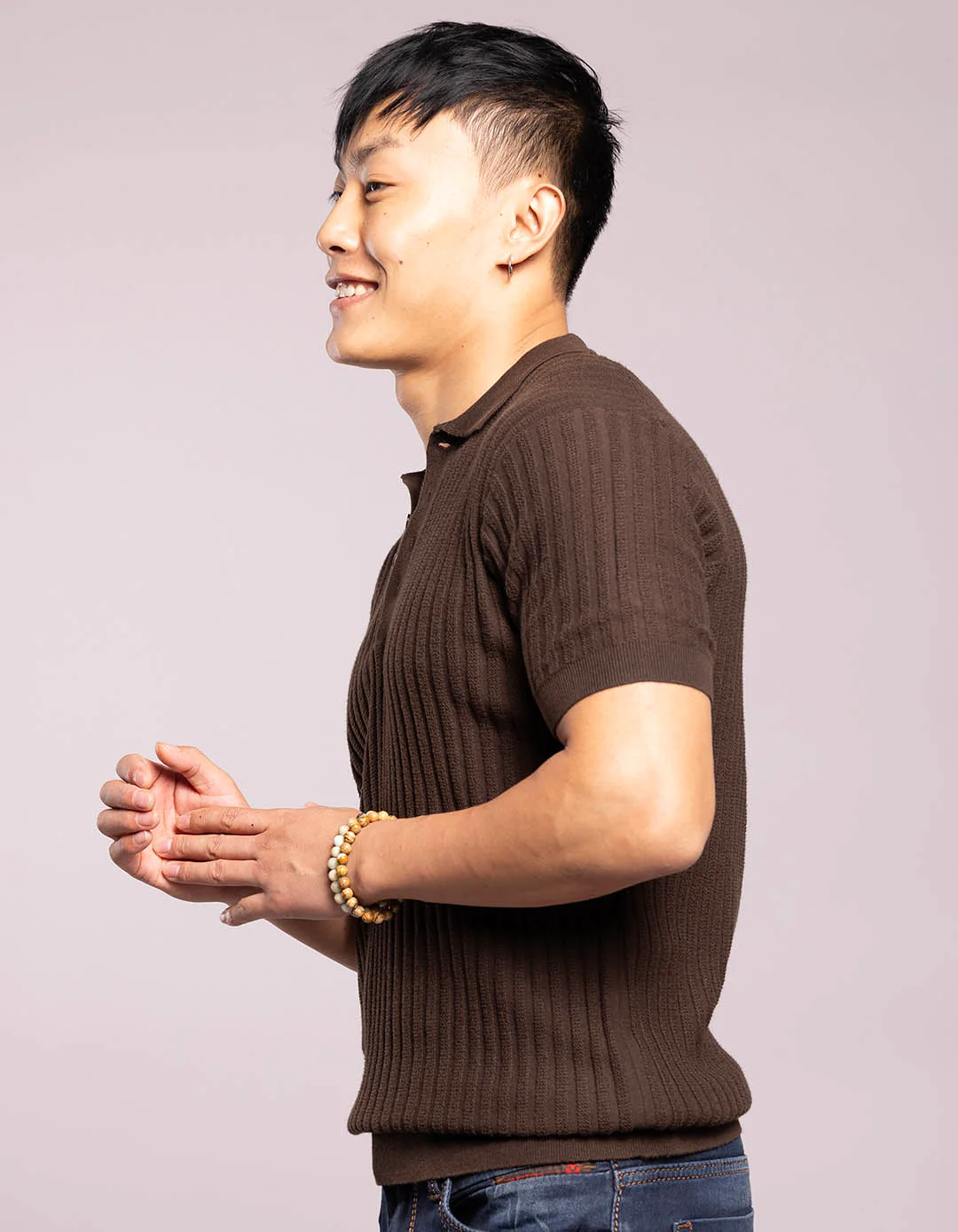 Dark Brown Half Sleeves Flatknit Polo Tee - Image 3