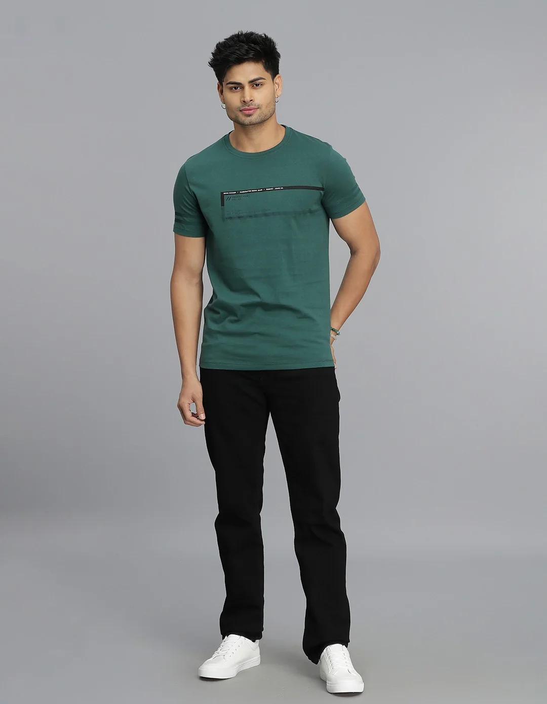 Dark Green Half Sleeves Round Neck Tee - Image 2