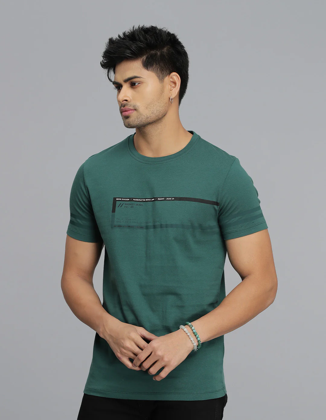 Dark Green Half Sleeves Round Neck Tee - Image 3