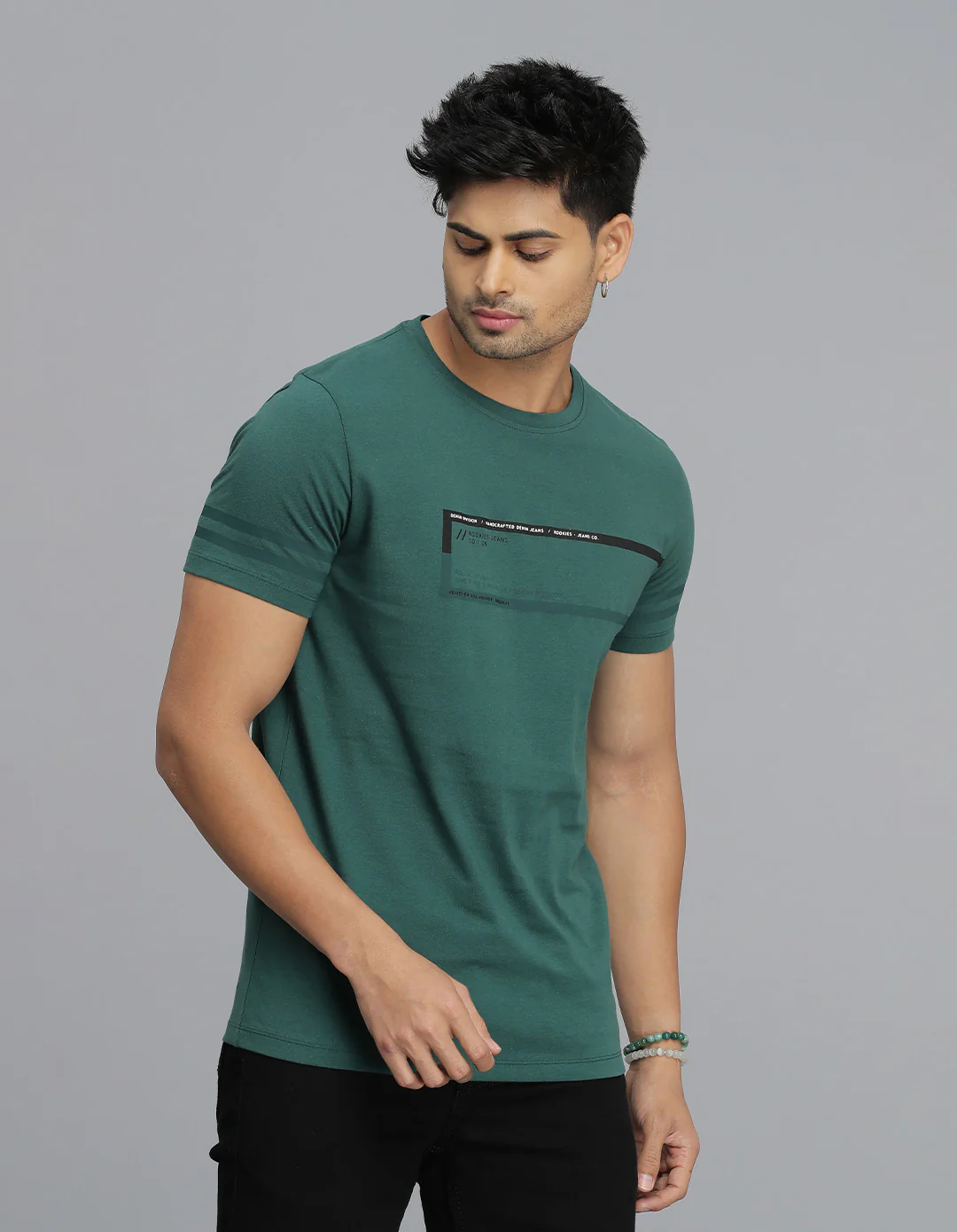Dark Green Half Sleeves Round Neck Tee - Image 4