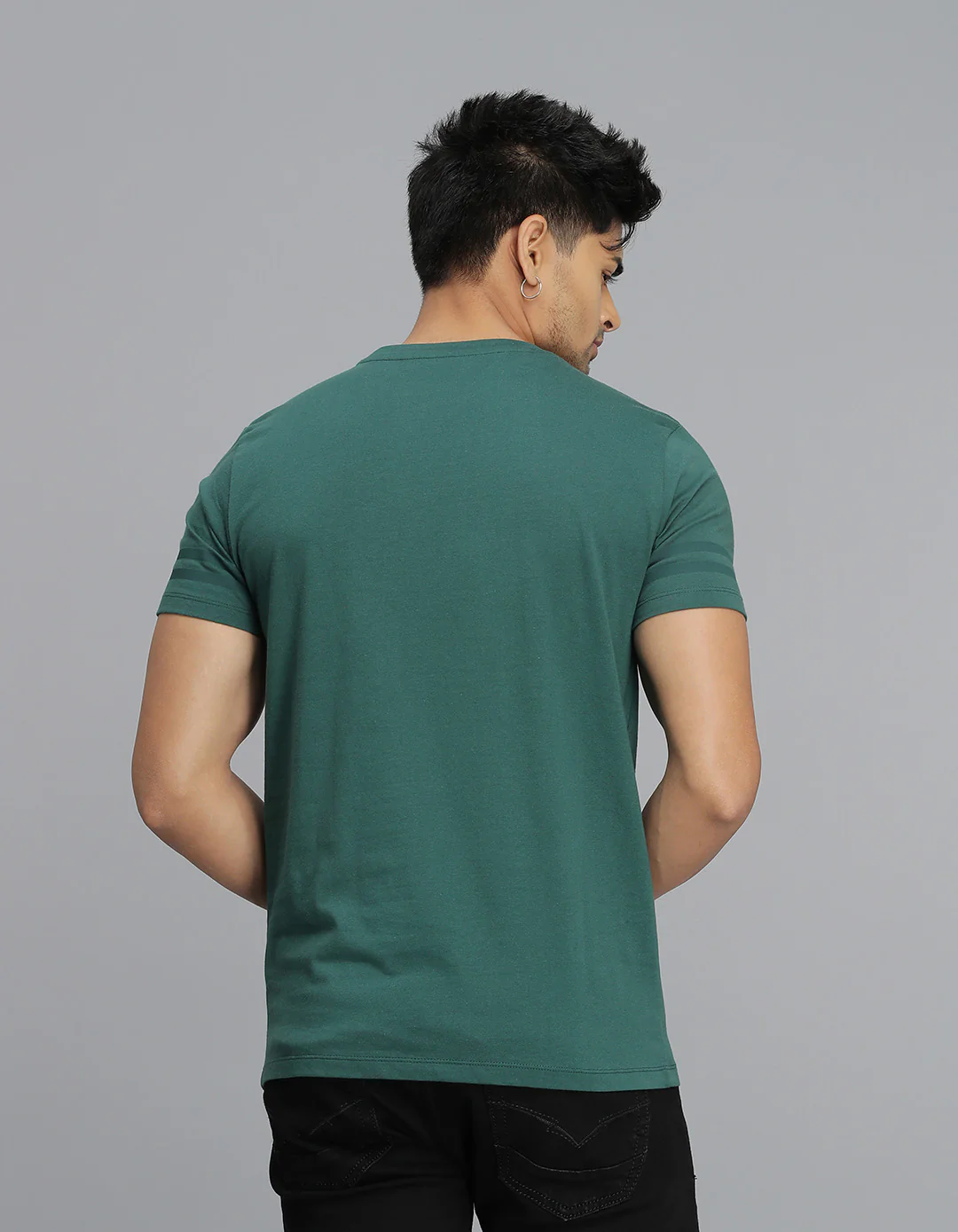 Dark Green Half Sleeves Round Neck Tee - Image 5