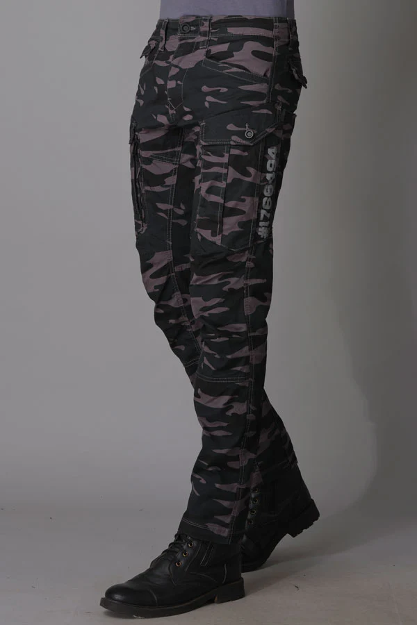 Dark Grey Camo Print Regular Fit Cargo Pant - Image 3