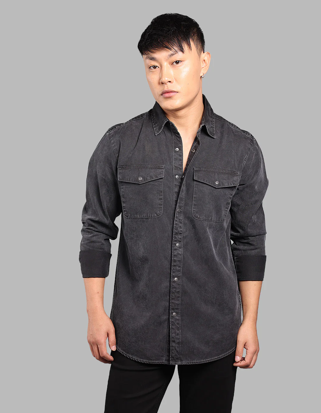 Dark Grey Full Sleeve Denim Shirt