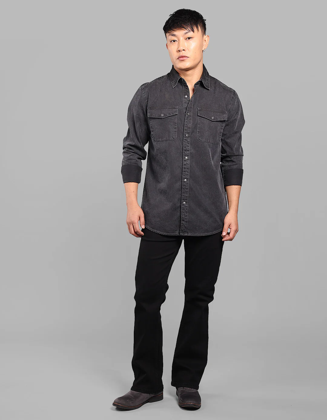 Dark Grey Full Sleeve Denim Shirt - Image 2