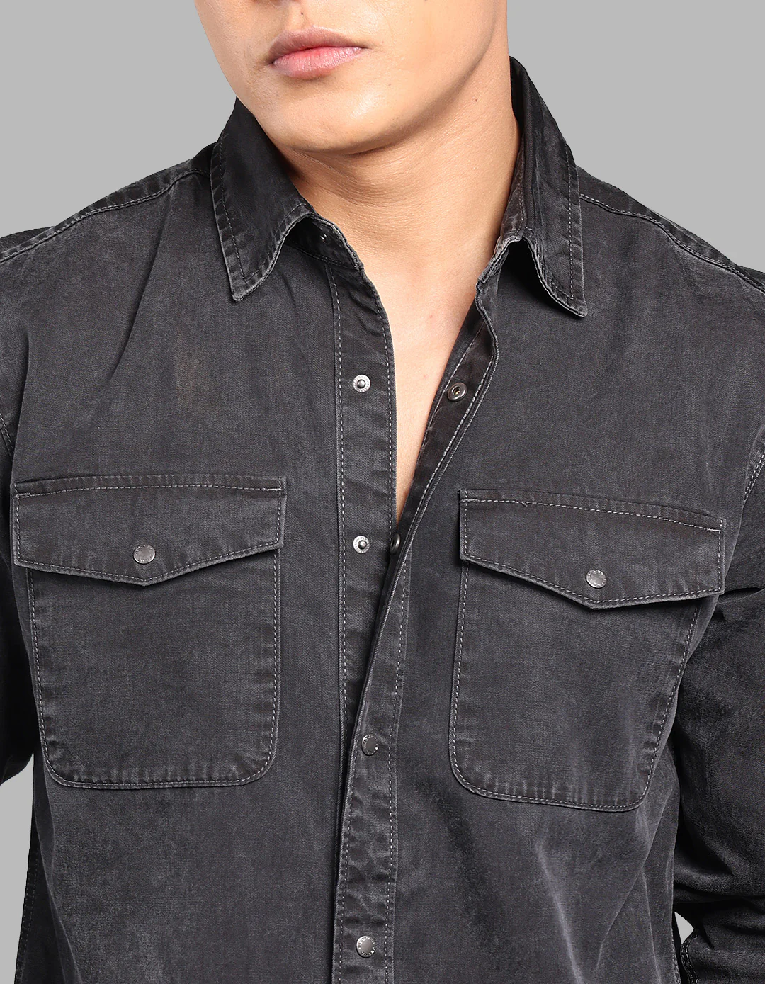 Dark Grey Full Sleeve Denim Shirt - Image 5