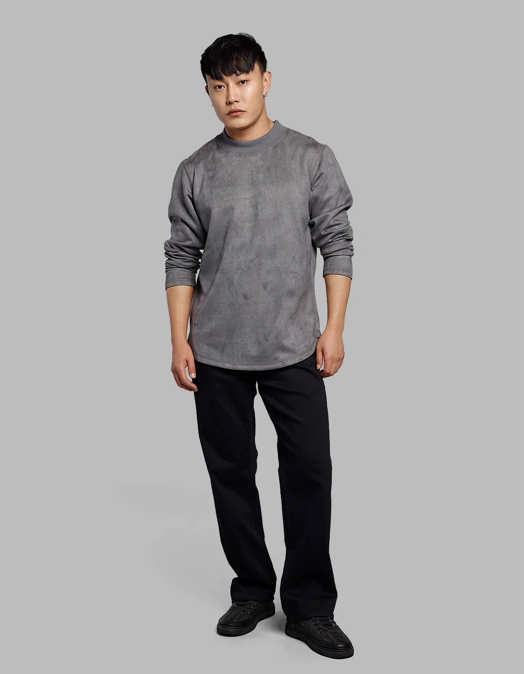 Dark Grey Full Sleeves Round Neck Tee - Image 2