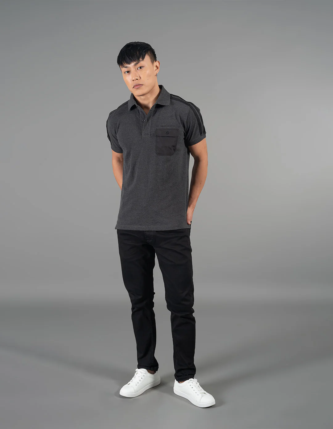Dark Grey Half Sleeves Pique Polo Tee - Image 2