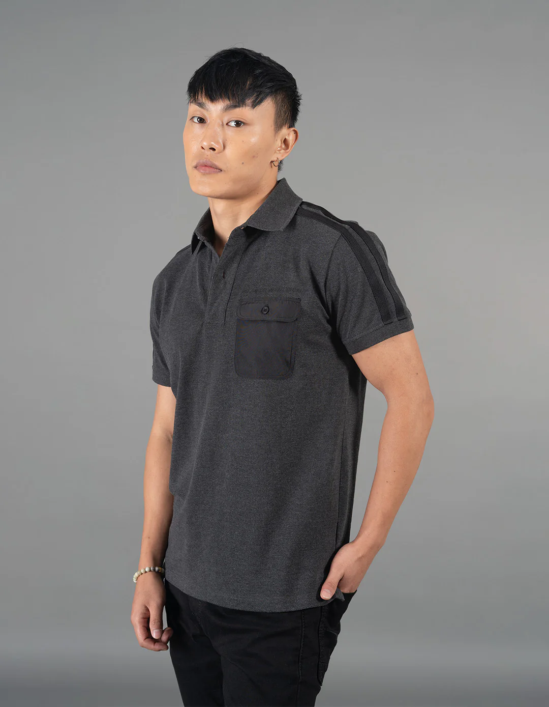 Dark Grey Half Sleeves Pique Polo Tee - Image 3